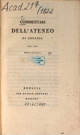Commentari dell'Ateneo di Brescia. 1822