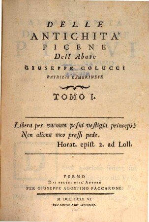 Delle Antichitá Picene, 1