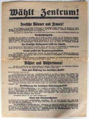 Flugblatt der Zentrumspartei zur Reichstagswahl 20. Mai 1928