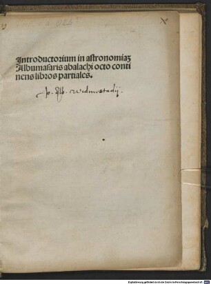 Introductorium in astronomiam : aus dem Arab. übers., bearb. und mit Vorrede von Hermannus de Carinthia