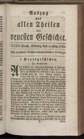 XXXII. Nachl. Coburg, den 11. Aug. 1762.