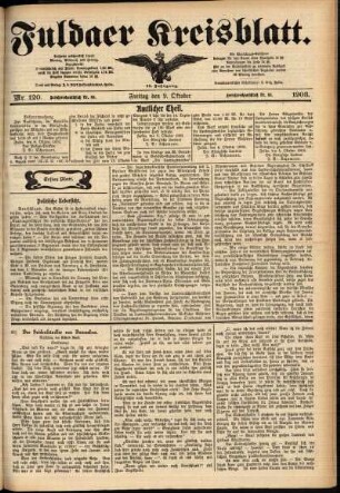 Erste Ausgabe vom Freitag, den 09. Oktober 1903.