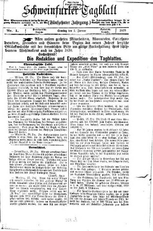 Schweinfurter Tagblatt : die Zeitung für die Region Main/Rhön. 15, 1. 1870
