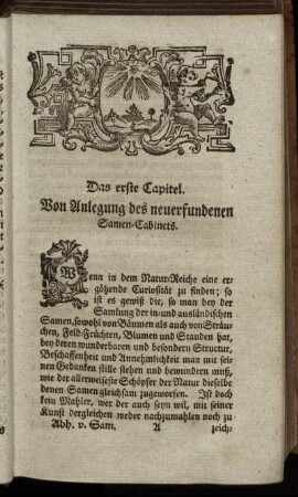Das erste Capitel. von Anlegung des neuerfundenen Samen-Cabinets.