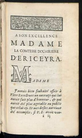 A son excellence Madame la Comtesse Douairiere d'Ericeyra