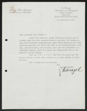 Brief von Karl Recknagel an Gerhart Hauptmann