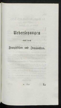 Uebersetzungen aus dem Französischen und Italiänischen.