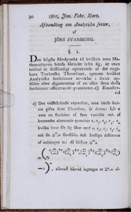 Afhandling om Analytiska serier.