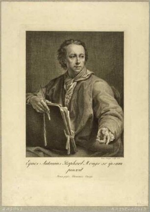 Bildnis des Malers Anton Raphael Mengs, Halbfigur sitzend nach rechts, sich selbst zeichnend