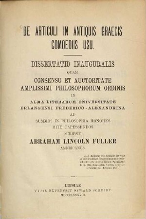 De articuli in antiquis graecis comoediis usu