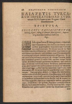 Baiazetis Turcarum Imperatoris Ad Ludovicum XII. ... Epistola.