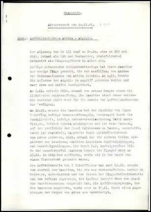 Aktenvermerk; Betr. Luftbildaufnahmen Attika - Argolis