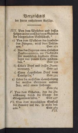 Verzeichniß der hierin enthaltenen Aufsätze