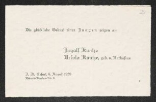 Brief von Gerhart Hauptmann und Margarete Hauptmann an Ingolf Kuntze