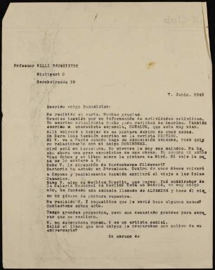 Querido amigo Baumeister: He recibido su carta...