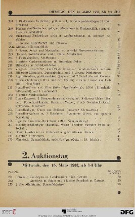 2. Auktionstag Mittwoch, den 15. März 1933, ab ½ 3 Uhr (Nr. 271-540)