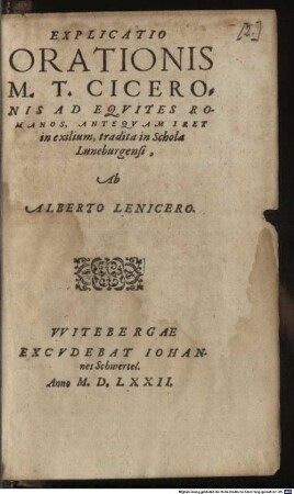 Explicatio Orationis M. T. Ciceronis ad Equites romanos ...
