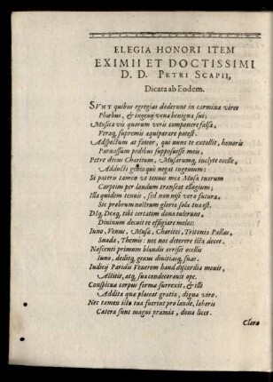 Elegia Honori Item Eximii Et Doctissimi D. D. Petri Scapii ...