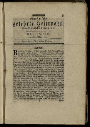 Achtes Stück, den 26ten Febr. 1791.