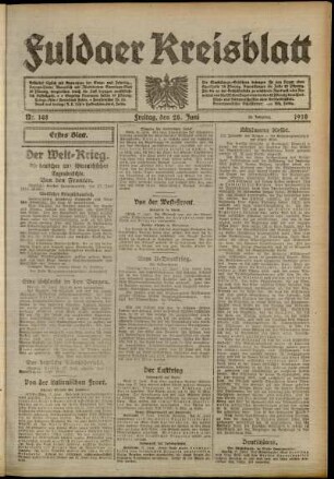 Erste Ausgabe vom Freitag, den 28. Juni 1918.