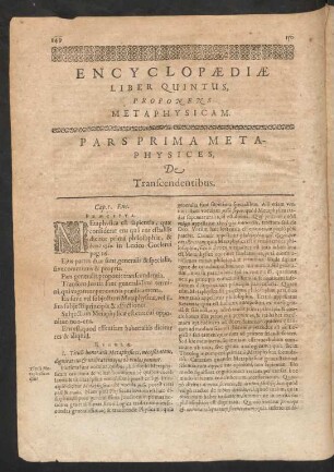 Encyclopaediae Liber Quintus, Proponens Metaphysicam.