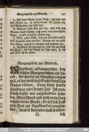 Morgengebeth am Mitwoch.