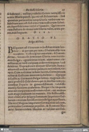 Oratio VI. Belga[e] Militis