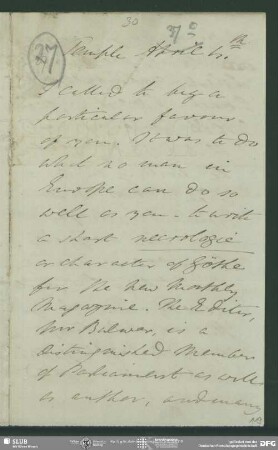 Eigenh. Brief von Abraham Hayward an August Wilhelm von Schlegel, London, 04.04.1832