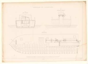Dampfmaschinenbagger: Bl. 40: Querschnitt, Rückansicht, Grundriss (aus: Bauausführungen des preußischen Staats, Bd. 2)