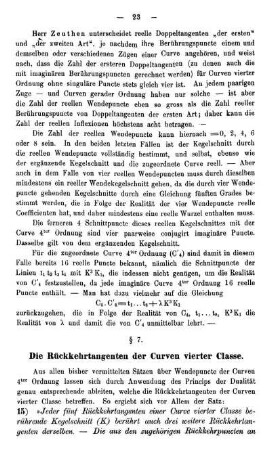 § 7. Die Rückkehrtangenten der Curven vierter Classe.