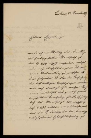 87: Brief von Friedrich Ritgen an Gottlieb Planck, Luckau (Landkreis Dahme-Spreewald), 25.11.1899