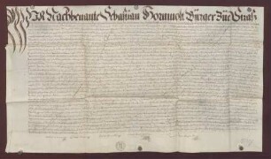 Urkunde, worin Sebastian Hornmold zu Straßburg nebst seiner Frau Elisabeth Bacher und Tochter Elisabeth Hornmold eine Forderung an das Kloster Schwarzach dem Rat der Stadt Villingen verkauft haben