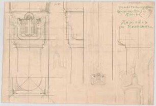 Thiersch, Friedrich von; München; Münchner - Kindl - Keller, Erweiterungsbau - Kapitelle im Vestibül (Teilgrundriss, Schnitte)