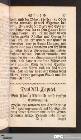 Das XII. Capitel. Von Christi Demuth und tieffen Erniedrigung.