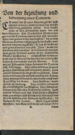 Von der bezeichung und bedeutung eines Cometen.