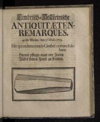 Cimbrisch-Hollsteinische Antiquitæten-Remarques. 40ste Woche/ den 3 Octob. 1719.