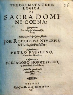 Theoremata theologica de sacra domini coena