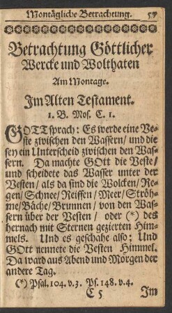 Betrachtung Göttlicher Wercke und Wolthaten Am Montage.