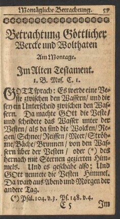Betrachtung Göttlicher Wercke und Wolthaten Am Montage.
