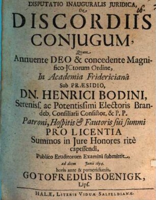 Disp. inaug. iur. de discordiis coniugum