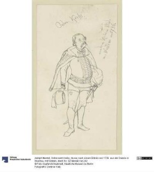 Ordonnanz Krebs, Husar, nach einem Bildnis von 1736 aus der Galerie in Wustrau, mit Notizen