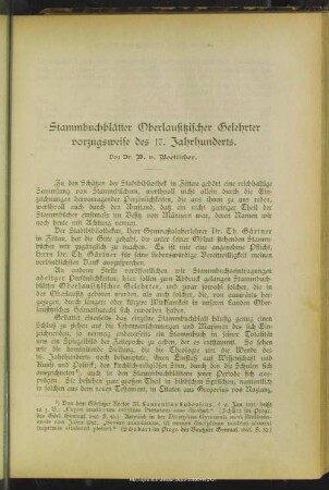 Stammbuchblätter Oberlausitzischer Gelehrter vorzugsweise des 17. Jahrhunderts