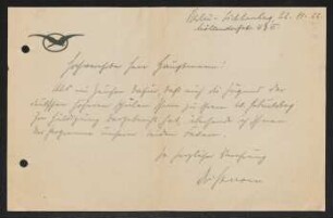 Brief von Unbekannt an Gerhart Hauptmann