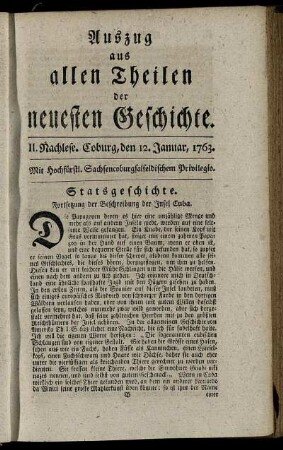 II. Nachlese. Coburg, den 12. Januar, 1763.