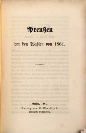 Preußen vor den Wahlen von 1861