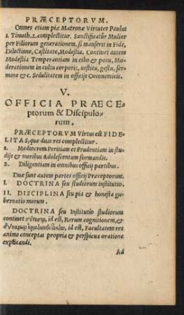 V. Officia Praeceptorum & Discipulorum.