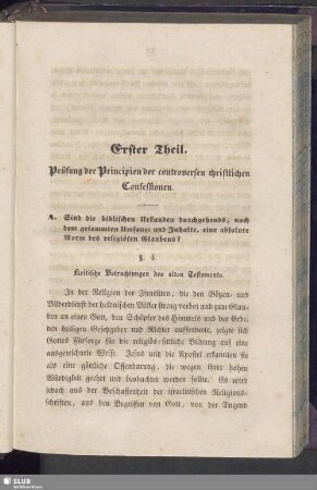 Erster Theil. Prüfung der Principien der controversen christlichen Confessionen