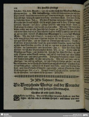 Die Dreyzehende Predigt auß der Form der Verrichtung deß heiligen Abendmahls