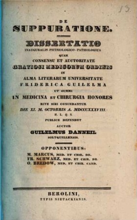 De suppuratione : dissertatio inauguralis physiologico-pathologica