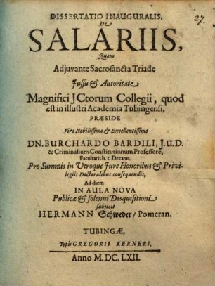 Dissertatio Inauguralis, De Salariis
